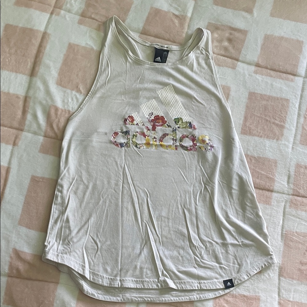 Adidas Women's Floral Logo Cream Tank Top